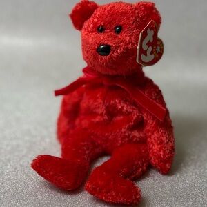 TY Beanie Baby “Sizzle” – Bright Red Textured Plush Bear (2000)